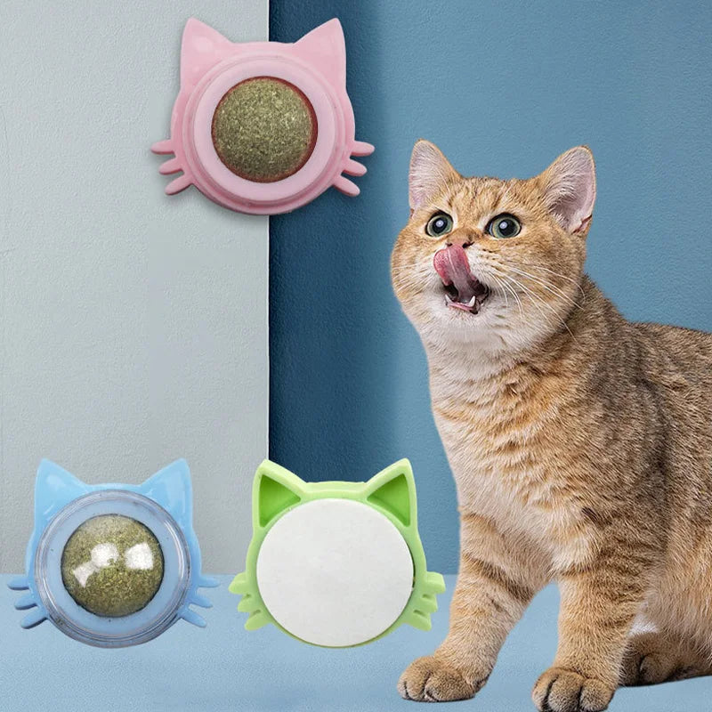 Catnip ball toy, 1 piece, wall mountable, rotatable, with licking treats for kittens